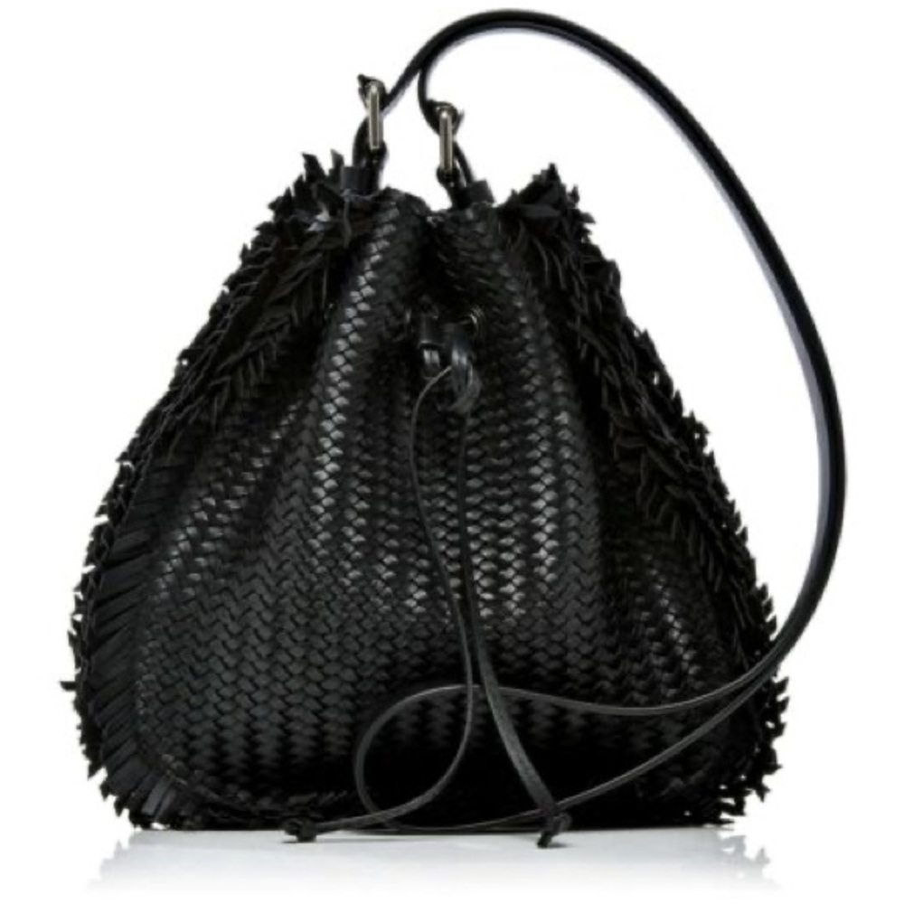 SALE! Michael Kors Collection Black Maldives Woven Leather Bucket Bag